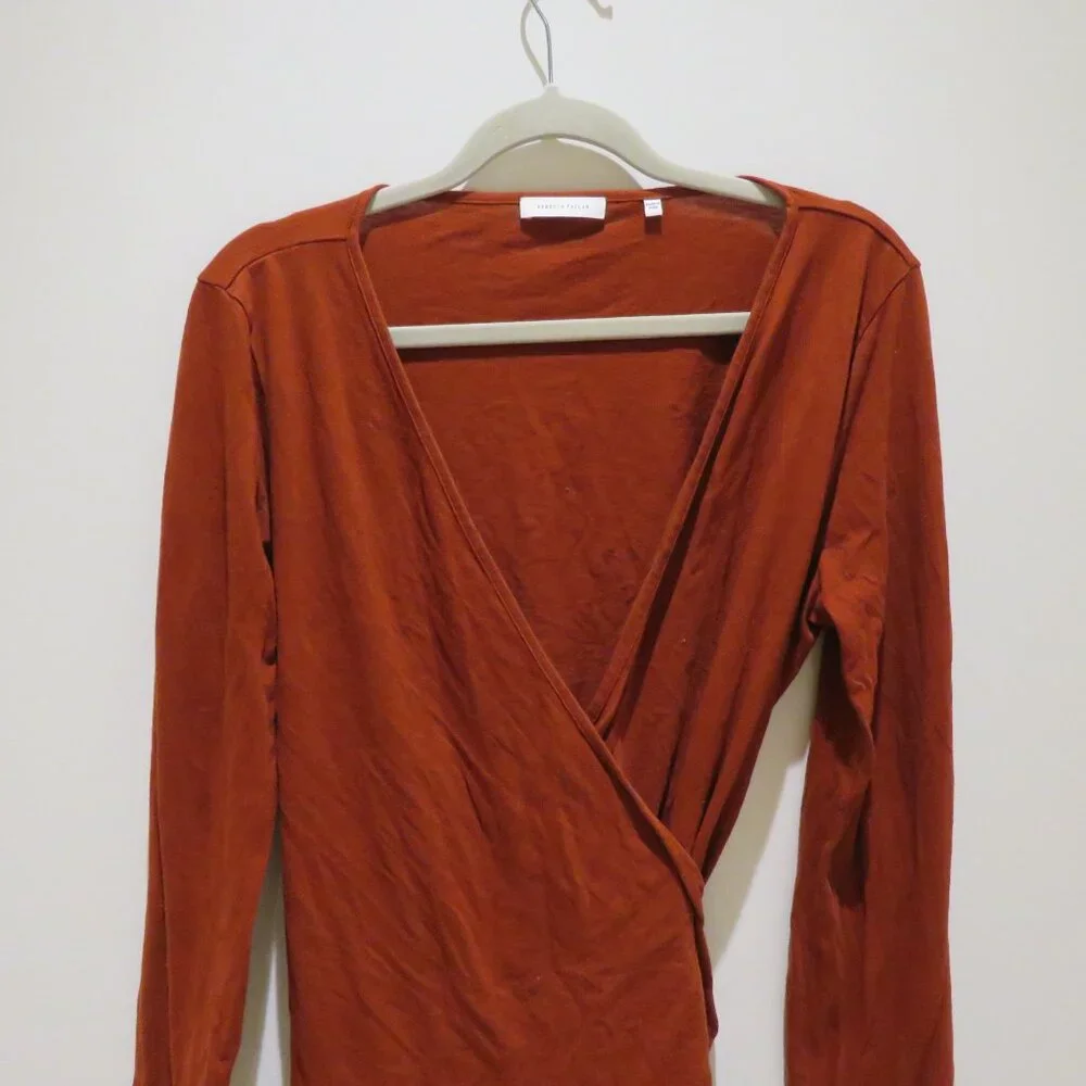 REBECCA TAYLOR Slim Wrap Blouse in Cayenne Fall Minimalist Office Cotton Alpaca - Picture 4 of 13